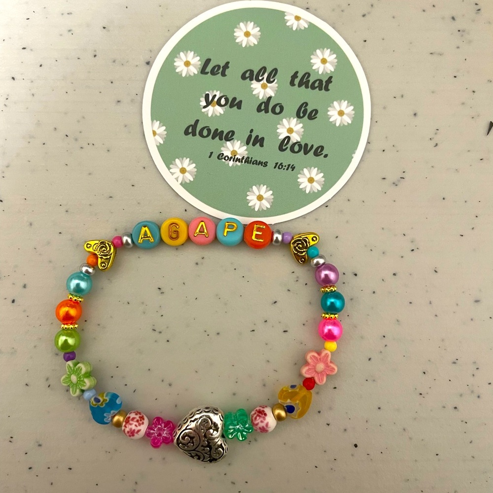 Be Kind and Agape bracelets in a rainbow of colors. So cute for gifts.